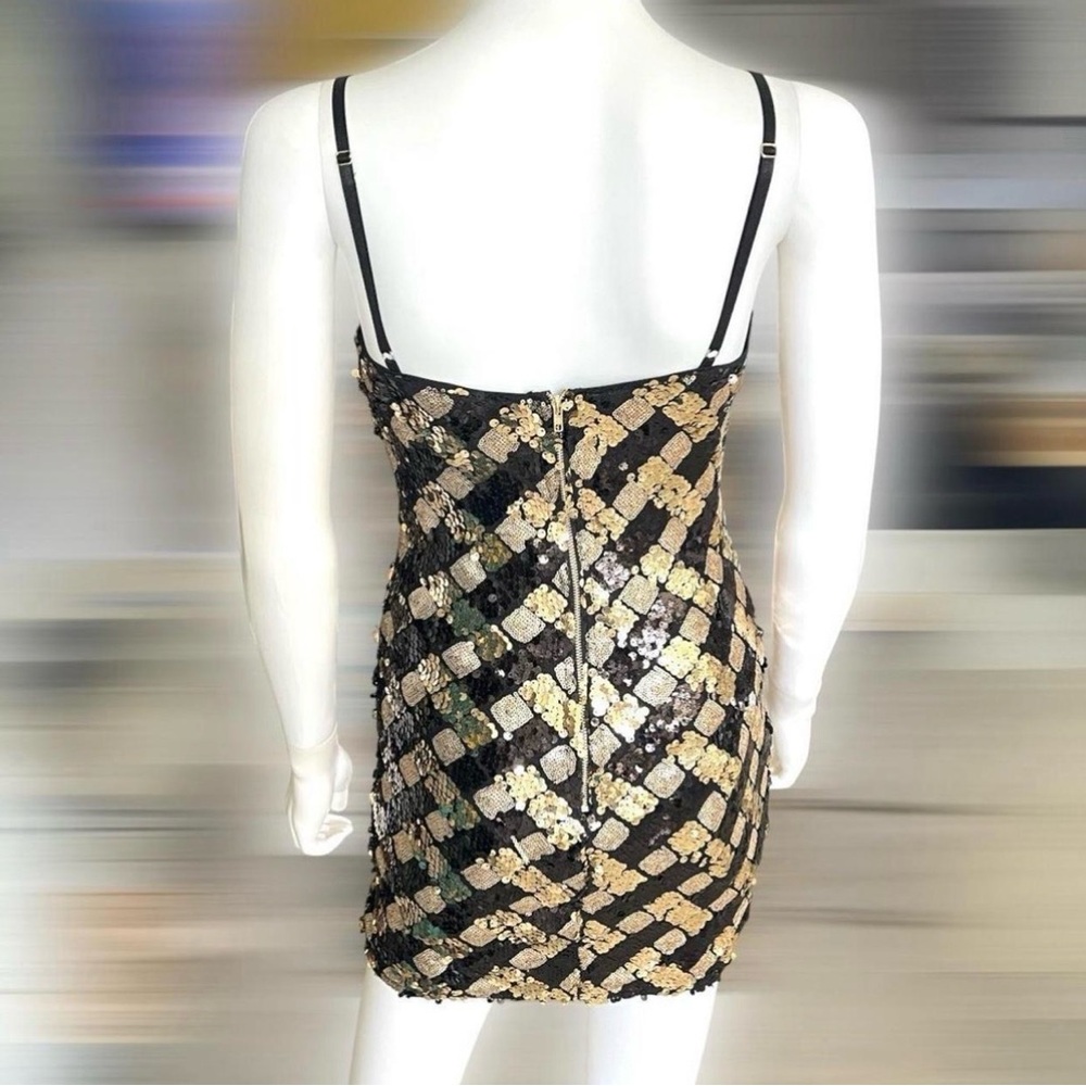 QUII black and gold sequin fitted mini dress S M L - Picture 5 of 7